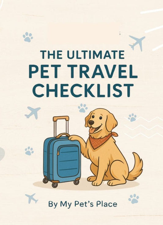Pet travel checklist with a dog and suitcase, featuring Paws & Props branding.